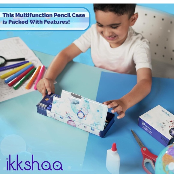 2-Pc Ikshaa Astronaut Pencil Case –‎ Double-Sided with Calculator & Ruler - Picture 7 of 9